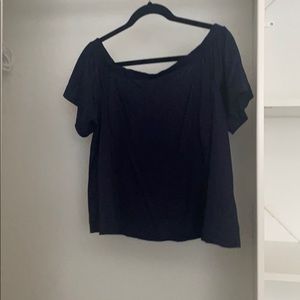 Navy off shoulder top with bow back
